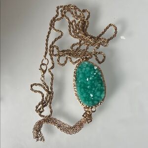 Gold Chain Necklace with Teal Green Druzy looking Pendant
